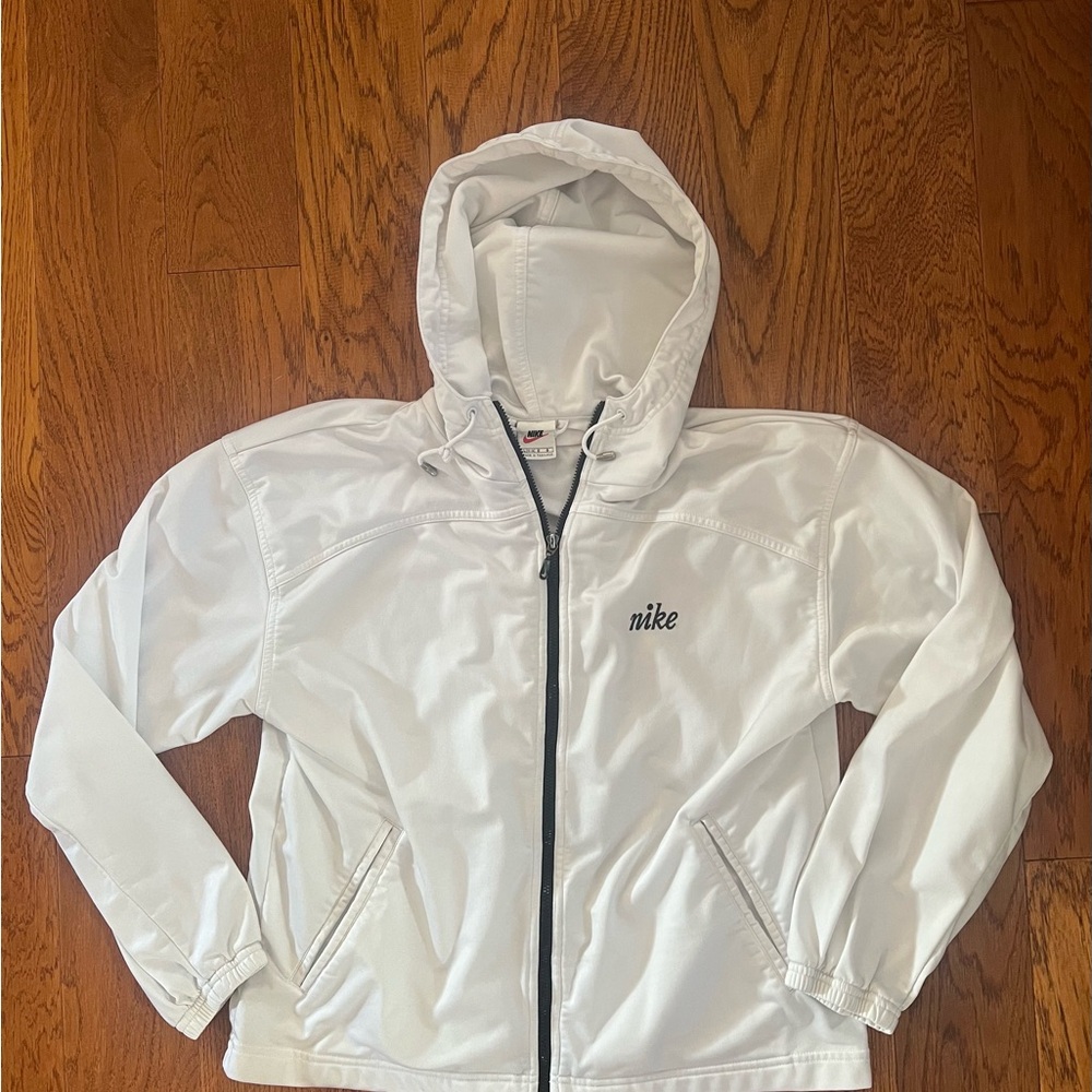 Vintage Nike Jacket Boys Size Large 12-14 White Full Zip Youth Track Jacket
